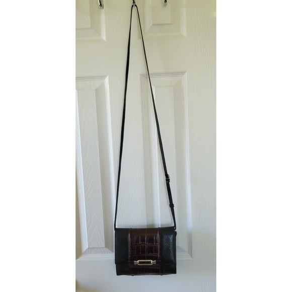 Brighton Pebbled Leather  Faux Alligator Black Brown Crossbody Bag Wallet - Picture 2 of 15